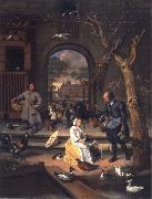 Jan Steen The Poultry yard,Probably a Portrait of Sernardina Margriet van Raesfelt Before Lokborst Caslt near Warmond oil on canvas